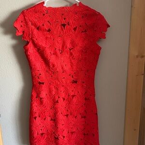 Dressy Lacy Shein Red Floral Lace Sheath Dress Short Cap Sleeve Size Medium